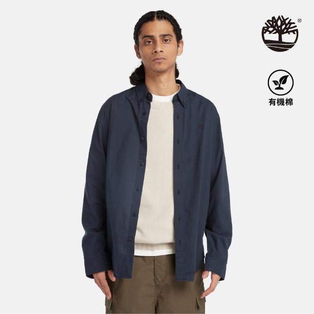 【Timberland】男款深寶石藍府綢長袖襯衫(A2ANC433)