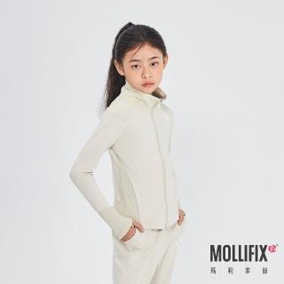 【Mollifix 瑪莉菲絲】羅紋拼接俐落訓練外套_KIDS、訓練外套、瑜珈服、瑜珈上衣、薄外套(芽白)