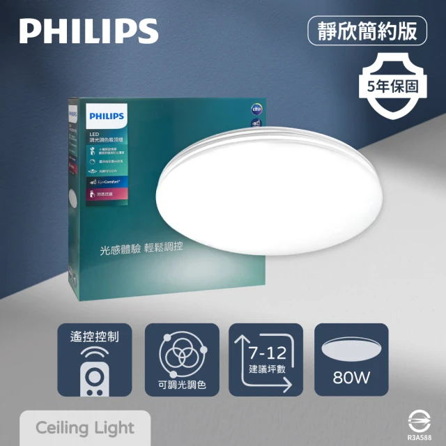 【Philips 飛利浦】LED Pyxis 靜欣 80W 全電壓 舒適光 調光調色 簡約 遙控吸頂燈