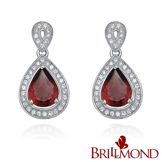 【BRILLMOND JEWELRY】天然石榴石 水滴型 3克拉 925銀耳環(總重3克拉石榴石 925銀台)