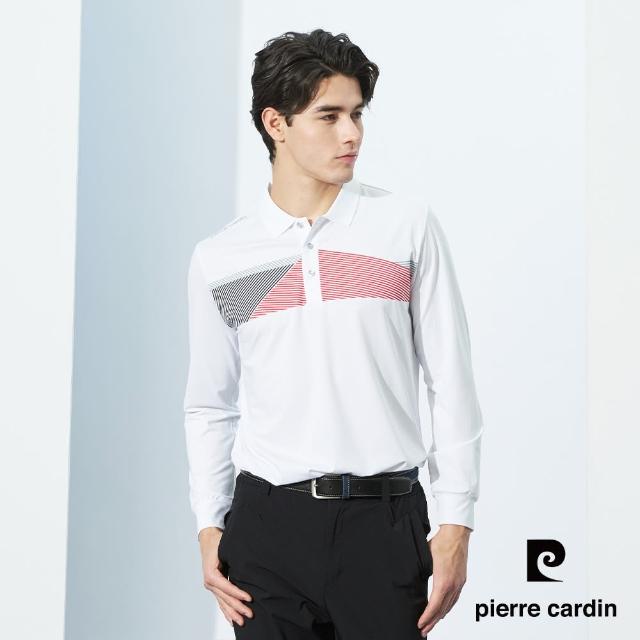 【pierre cardin 皮爾卡登】男款 吸濕排汗胸前印花長袖polo衫-白色(3225201-90)