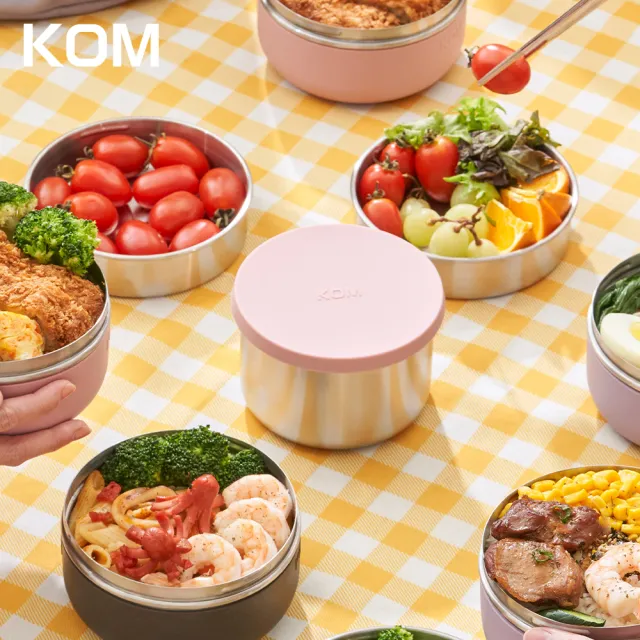 【KOM】一器盒成｜可微波不鏽鋼便當盒2入另贈便當袋+黏扣布(飯碗/湯碗/菜盤/湯匙/隔熱套)