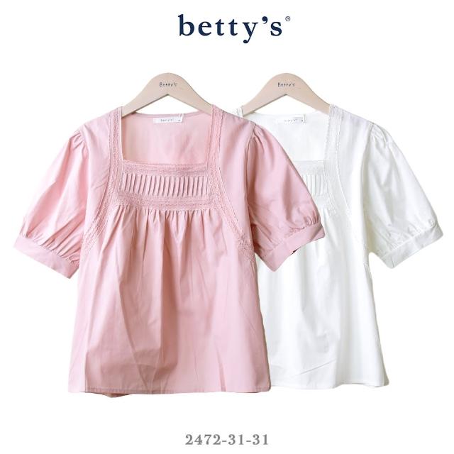 【betty’s 貝蒂思】方領蕾絲壓褶五分袖上衣(共二色)