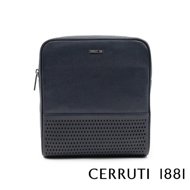 【Cerruti 1881】限量2折 義大利頂級小牛皮肩背包側背包 全新專櫃展示品(黑色 CEBO06693M)