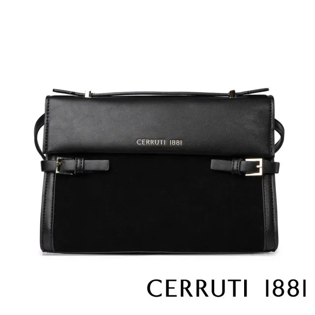 【Cerruti 1881】義大利頂級小牛皮皮革手提包肩背包側背包(黑色 CEBA06854M)