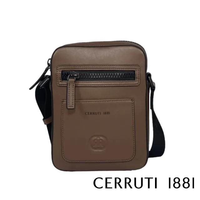 【Cerruti 1881】限量2折 義大利頂級小牛皮肩背包側背包 全新專櫃展示品(深咖啡色 CEBO05649M)