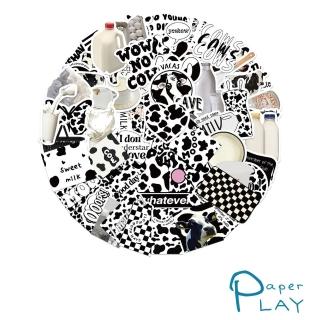 【Paper Play】創意多用途防水貼紙-INS風趣味奶牛黑白圖樣 65枚入(防水貼紙 行李箱貼紙 手機貼紙 水壺貼紙)