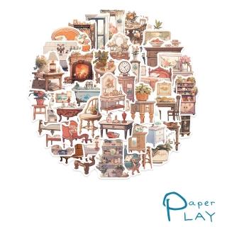 【Paper Play】創意多用途防水貼紙-復古手繪傳統傢俱 50枚入(防水貼紙 行李箱貼紙 手機貼紙 水壺貼紙)