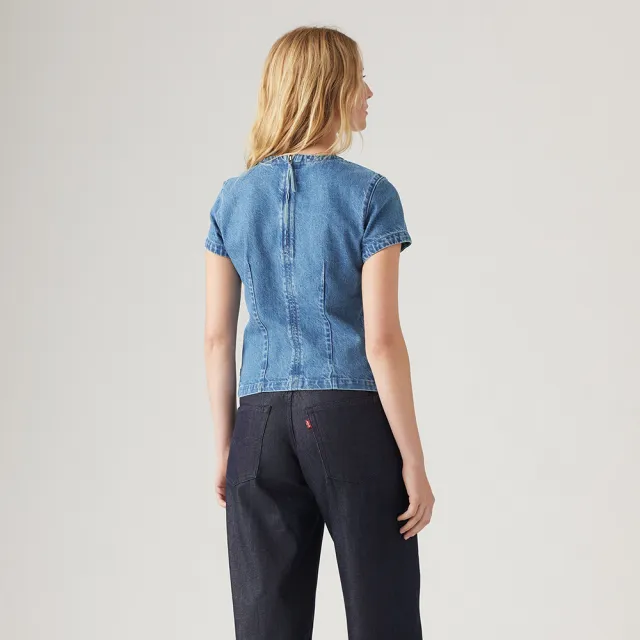 【LEVIS】Wellthread 環境友善系列 女款丹寧牛仔合身短袖Tee恤 上衣 熱賣單品 A9187-0000