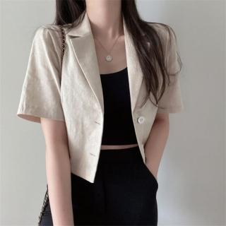 【D.studio】韓版氣質休閒短袖西裝外套(上衣 女裝 衣服 外套 長袖上衣 短版外套 薄外套 夏天女裝 J207)