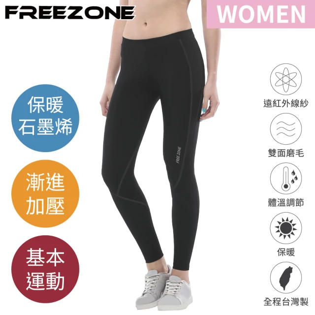 FREEZONE 現貨 機能運動壓力壓縮長褲 女款-石墨烯磨毛保暖100型(一般支撐/慢跑/登山/遠紅外線保溫蓄熱)