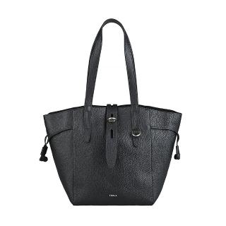 【FURLA 芙拉】FURLA NET燙金LOGO牛皮釦式肩背包(中/黑)
