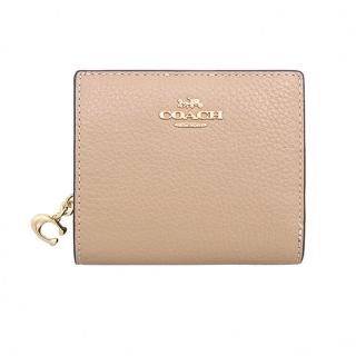 【COACH】燕麥奶茶coach logo鵝卵石皮革短夾(C2862 IMTAU)