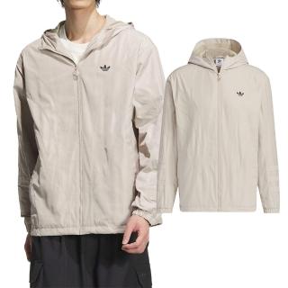 【adidas 愛迪達】ATLT WB M 男款 米卡其色 長袖 三葉草 亞規 休閒 運動 風衣 連帽 外套 JD6393
