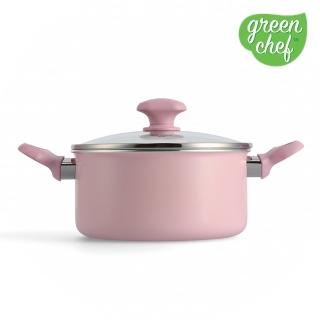 【GreenPan】GreenChef 鑽石陶瓷塗層不沾雙耳湯鍋 Sandstone 20cm 櫻花粉(含蓋/不挑爐具/不沾鍋/陶瓷)