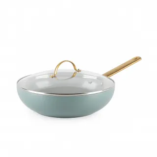 【GreenPan】鑽石陶瓷塗層不沾炒鍋 PADOVA 28cm 湖水綠(含蓋/不挑爐具/不沾鍋/陶瓷/洗碗機適用)