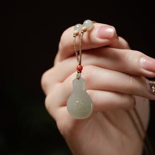 【MoonDy】玉項鍊 和田玉項鍊 葫蘆吊墜 手工項鍊 編織項鍊 編繩項鍊 女項鍊 小掛件 招財納福 保