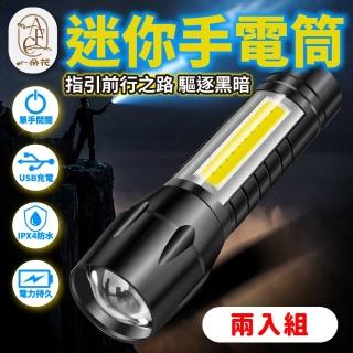【一朵花汽車百貨】迷你手電筒 兩入組 多功能手電筒 防水手電筒 USB充電手電筒 隨身手電筒 應急燈 照明