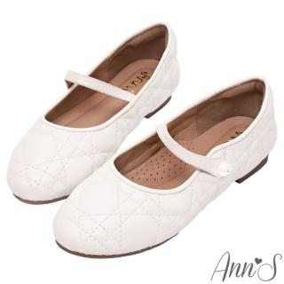 【Ann’S】小千金的單品-軟牛皮真皮珍珠扣瑪莉珍圓頭平底娃娃鞋(白)