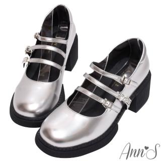 【Ann’S】小眾變大眾-時髦漆皮三條細帶厚底圓頭瑪莉珍樂福鞋6cm(漆皮銀)