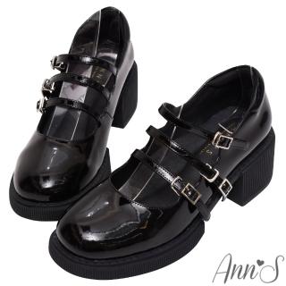 【Ann’S】小眾變大眾-時髦漆皮三條細帶厚底圓頭瑪莉珍樂福鞋6cm(漆皮黑)