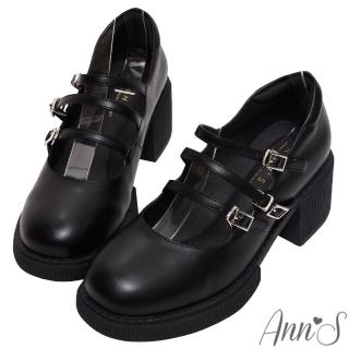 【Ann’S】小眾變大眾-復古皮革三條細帶厚底圓頭瑪莉珍樂福鞋6cm(黑)