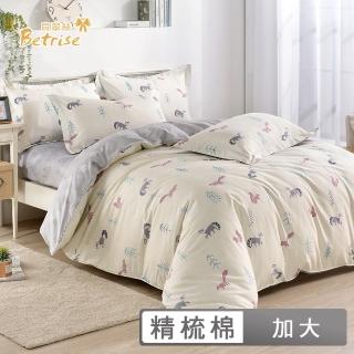 【Betrise】100%精梳棉四件式鋪棉兩用被床包組-銀離子防蹣抗菌-小松鼠(加大)
