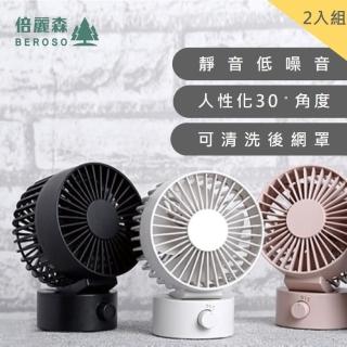 【Beroso 倍麗森】2入組-無印風USB雙葉片強風風扇(雙葉片 隨身電風扇 小風扇)