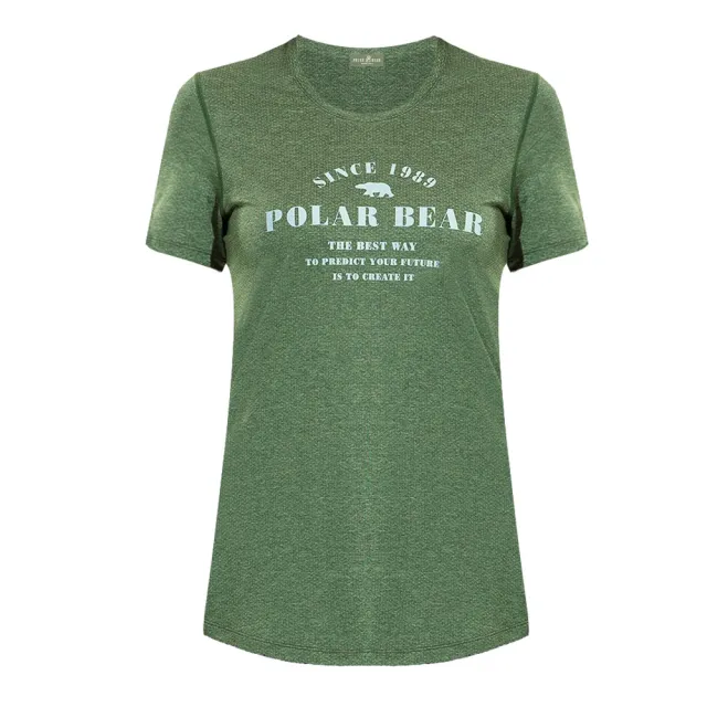 【POLAR BEAR 北極熊】女吸濕排汗快乾透氣長版T恤-綠麻(24T20)