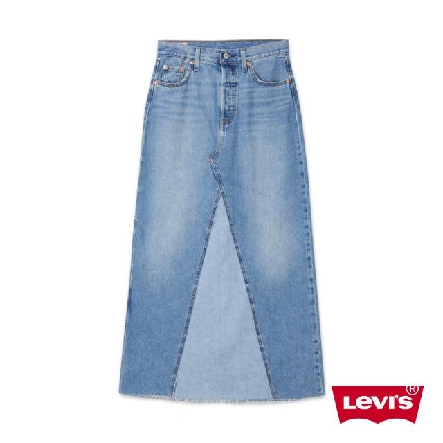 【LEVIS 官方旗艦】女款 經典丹寧牛仔拼接長裙 人氣新品 A8727-0000