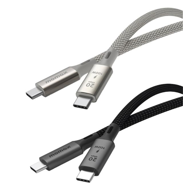 【Momax】Elite 100W PD USB-C USB3.2 20Gbps 編織充電傳輸線 1m(黑色/鈦色)