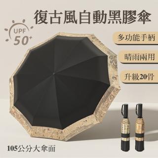 【APEX】復古風自動黑膠傘(晴雨兩用 黑膠防曬)