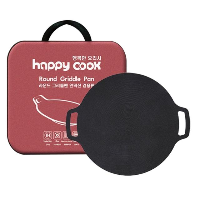 【happy cook】韓國製 露營 IH 大理石不沾烤盤附提袋 38cm(韓式烤肉 韓式烤盤 韓國烤盤 中秋節 烤肉 燒烤)