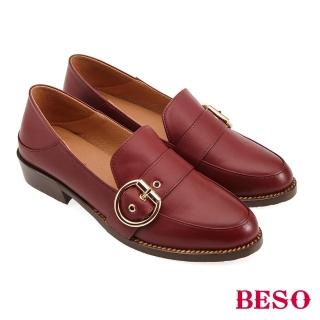 【A.S.O 阿瘦集團】BESO復古蠟感牛皮金屬飾釦樂福鞋(正紅色)