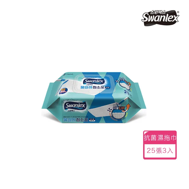 韓國Swanlex｜清潔抗菌濕拖巾加大尺寸（藍款）－25張3入組