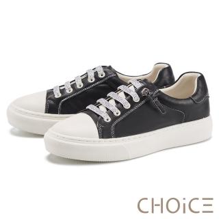 【CHOiCE】白鑽鬆緊小皮帶設計真皮休閒鞋(黑色)