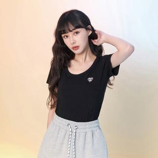 【MAJOR MADE】圓領包邊愛心刺繡彈力短T(短袖上衣/短T/素T)