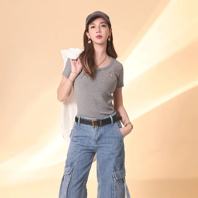 【MAJOR MADE】圓領包邊愛心刺繡彈力短T(短袖上衣/短T/素T)