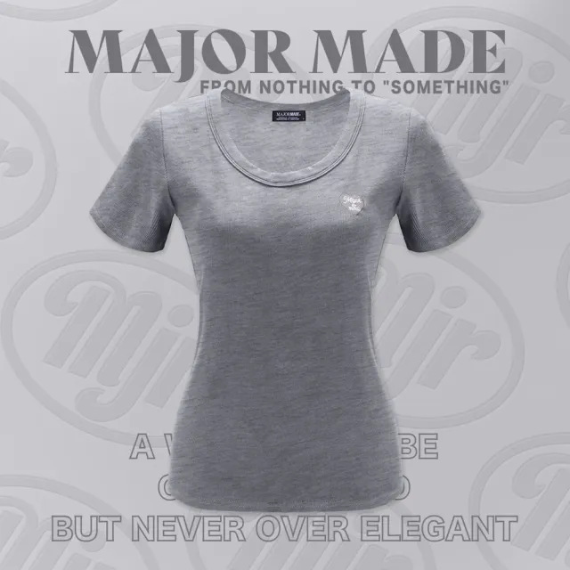【MAJOR MADE】圓領包邊愛心刺繡彈力短T(短袖上衣/短T/素T)