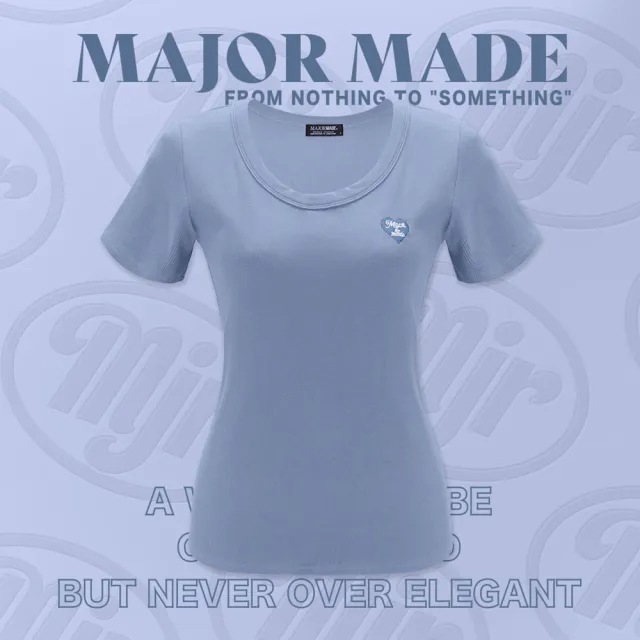 【MAJOR MADE】圓領包邊愛心刺繡彈力短T(短袖上衣/短T/素T)