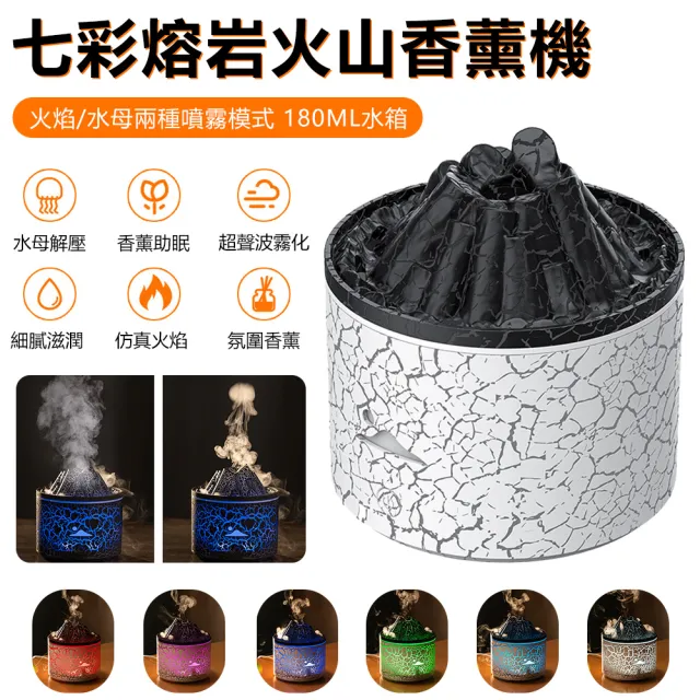 【Nil】 七彩熔岩火山香薰機 桌面仿真煙圈加濕器 氛圍燈火焰香氛機 水母噴霧器 精油擴香機 180ml