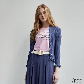 【iROO】立體崁條織目開襟針織外套