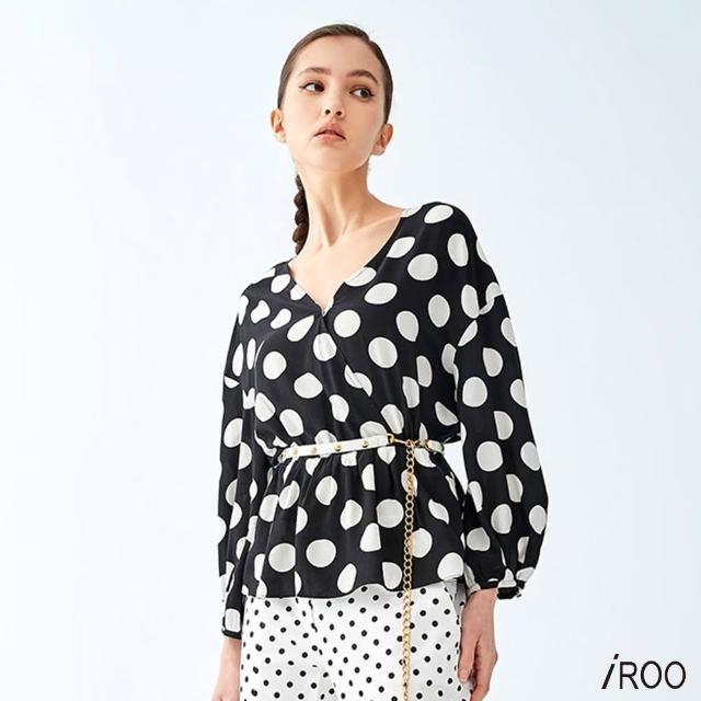 【iROO】黑白點點下擺抽皺上衣