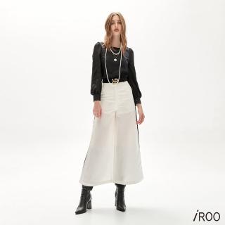 【iROO】白色宮廷風寬腿長褲