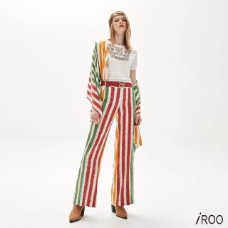 【iROO】彩條民俗風暈染寬褲