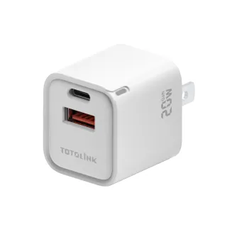 【TOTOLINK】20W GaN氮化鎵 Type-C+USB-A雙孔PD快充充電器-TG20W(適用蘋果 iPhone / 安卓手機)