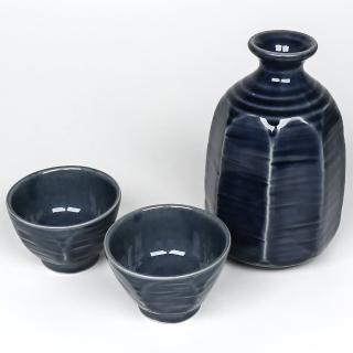 【福介商店】日本陶瓷 八角藍色 酒器組 1壺2杯(日本酒器 酒壺 豬口 酒杯 清酒)