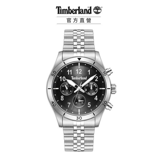 Timberland 男錶ASHMONT系列 大陽紋多功能腕錶 鋼帶-黑/白鋼44mm(TDWGK0054703)