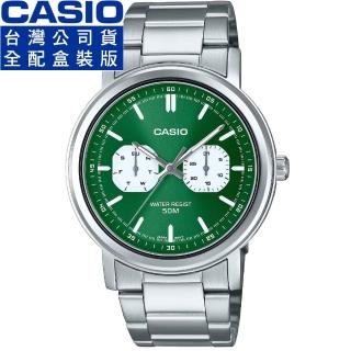 【CASIO 卡西歐】卡西歐大錶徑石英鋼帶男錶-綠(MTP-E335D-3E 公司貨全配盒裝)