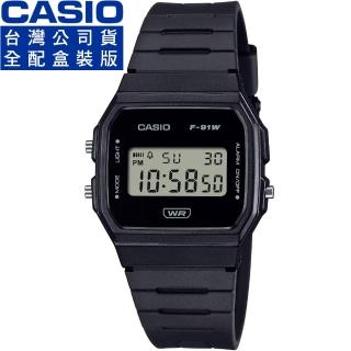 【CASIO 卡西歐】卡西歐鬧鈴電子錶-黑(F-91WB-1A 公司貨全配盒裝)